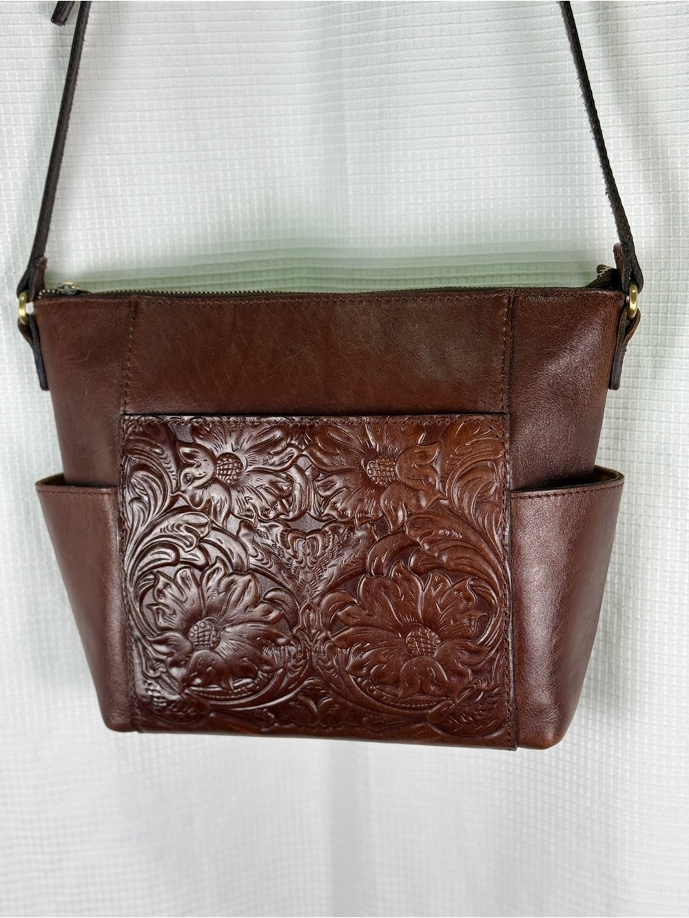 Patricia Nash Aveley Chestnut Tooled Leather Floral Crossbody Bag EUC - Picture 14 of 15